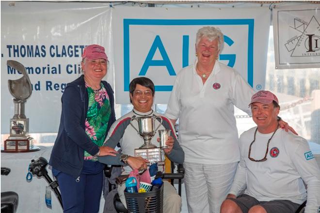 Aaron Wong Sing winner of the Nick Scandone trophy with Audrey Kobayashi and Tim Ripley and Judy McLennan ©  Billy Black / Clagett Regatta